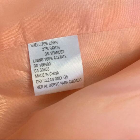 Antonio Melani Peach Cropped Linen Jacket Size 2 Small Orange Salmon Coat Blazer - Picture 9 of 11